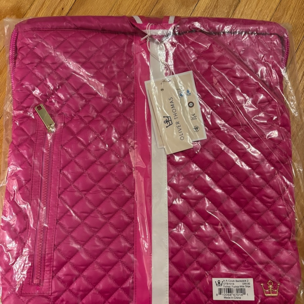 Oliver Thomas Hot Pink Quilted Backpack with White Trim
